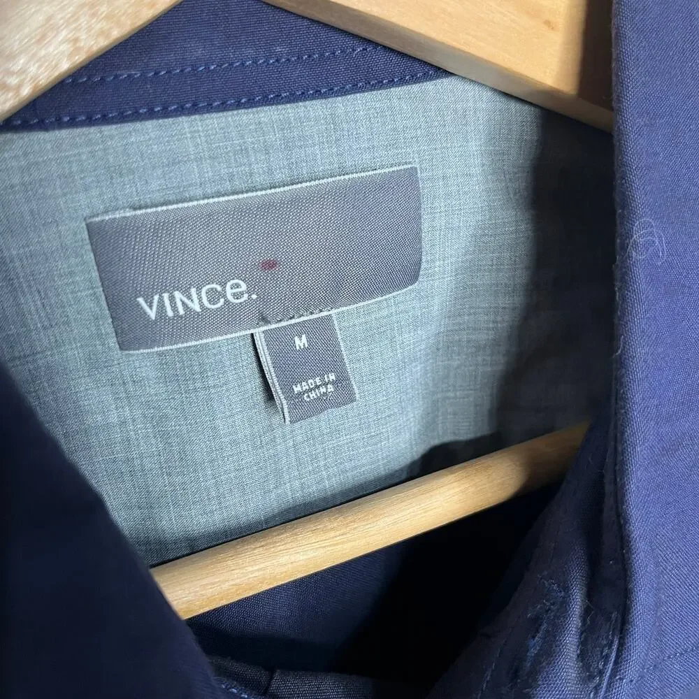 Vince Men's Striped Blue Cotton Long Sleeve Button Collared Shirt Size Medium